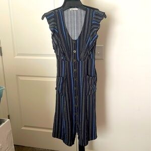 Jolt Navy Stripe Button Down Midi Dress With Pockets Size XS